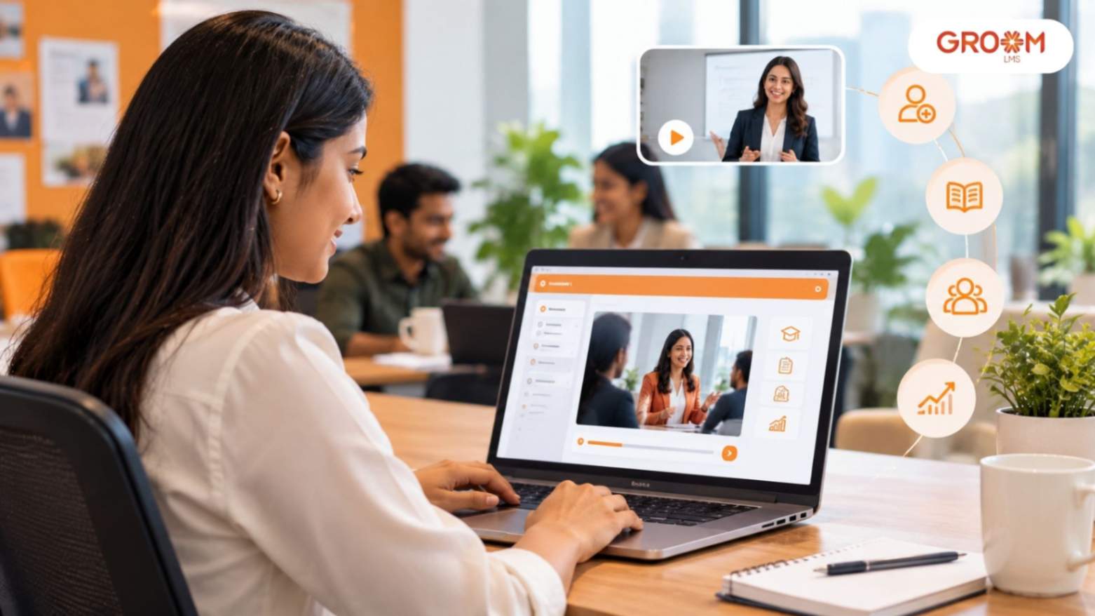 Employee using an LMS for digital onboarding and training.