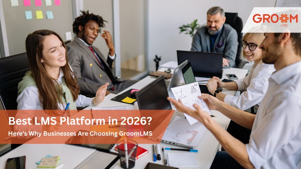Best LMS platform in 2026 showcasing Groom LMS with AI-powered learning, employee training, analytics, and mobile accessibility.