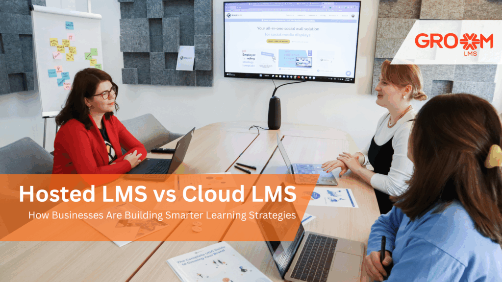 Hosted LMS vs Cloud LMS comparison showing businesses choosing a smarter learning management system for scalable employee training.