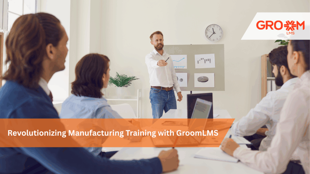 Manufacturing employees using GroomLMS for digital workforce training