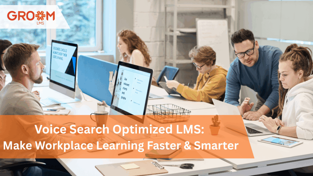 Employee using a modern LMS for voice-enabled workplace training