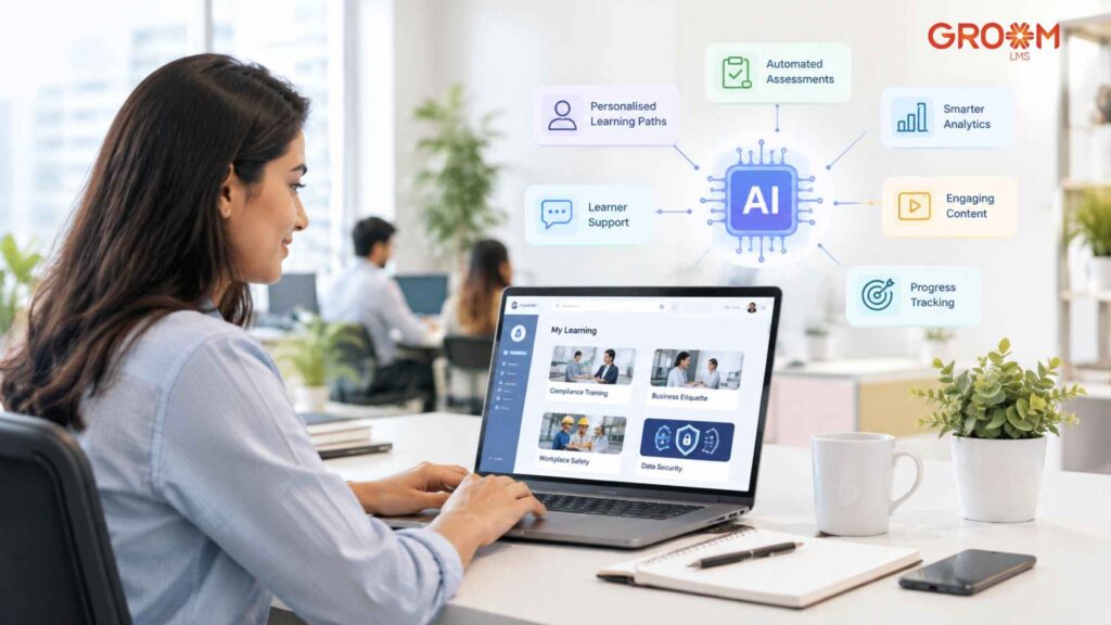 Employee using an AI-powered LMS for corporate learning