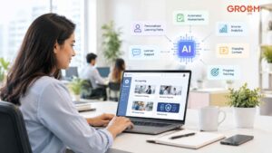 Employee using an AI-powered LMS for corporate learning