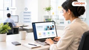 L&D professional managing a white-label LMS on a laptop with minimal IT dependency.