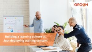 Team discussing workplace learning culture and employee development.