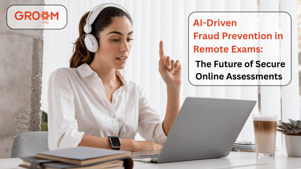 Professional taking an online exam on a laptop representing AI-driven fraud prevention in remote exams and secure online assessments.