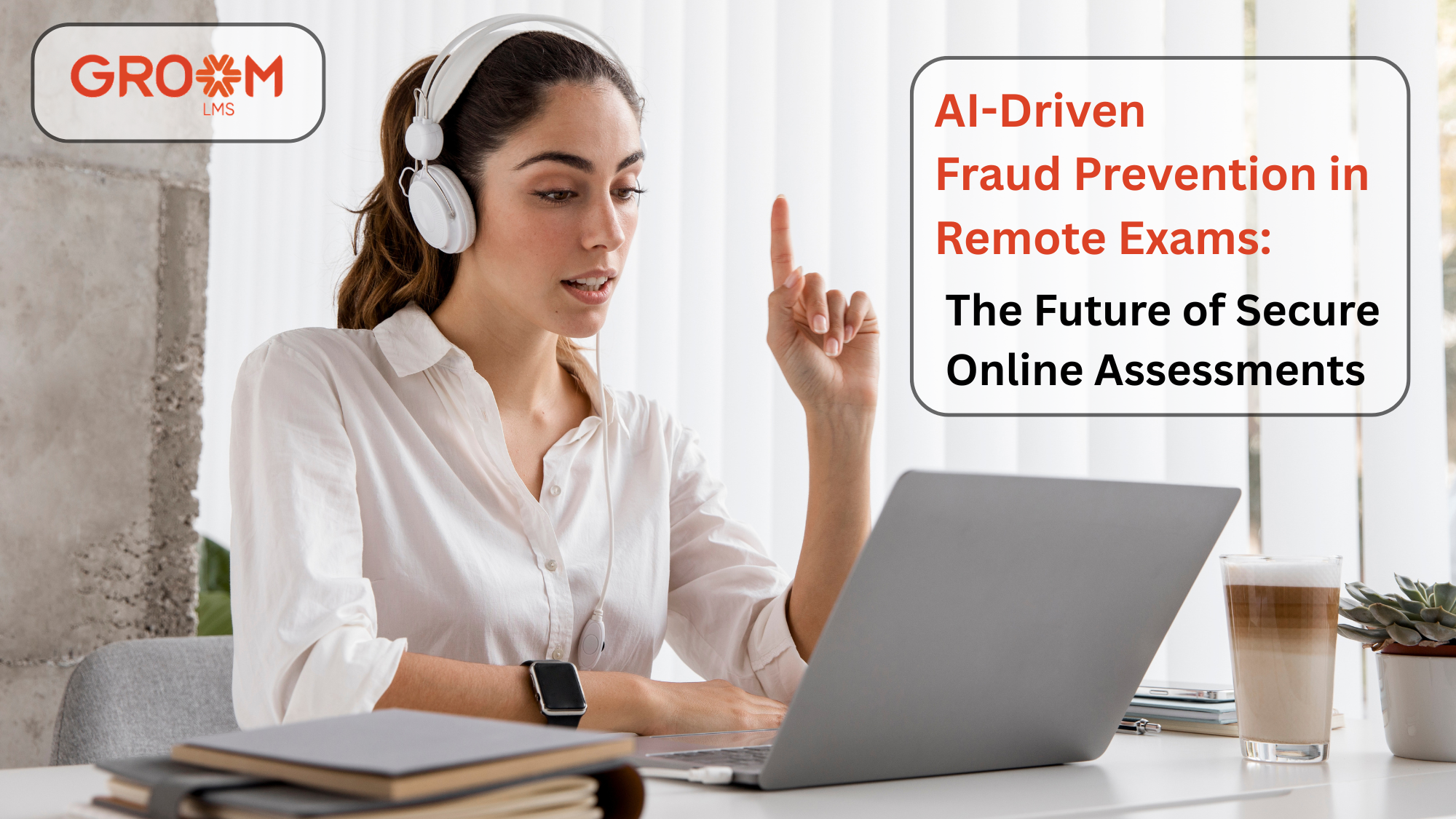 Professional taking an online exam on a laptop representing AI-driven fraud prevention in remote exams and secure online assessments.