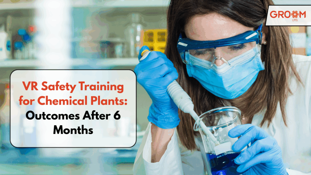 Professional using laboratory safety equipment during VR safety training for chemical plant operations.
