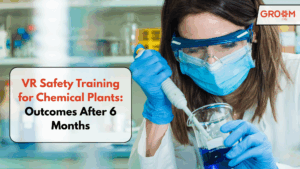 Professional using laboratory safety equipment during VR safety training for chemical plant operations.