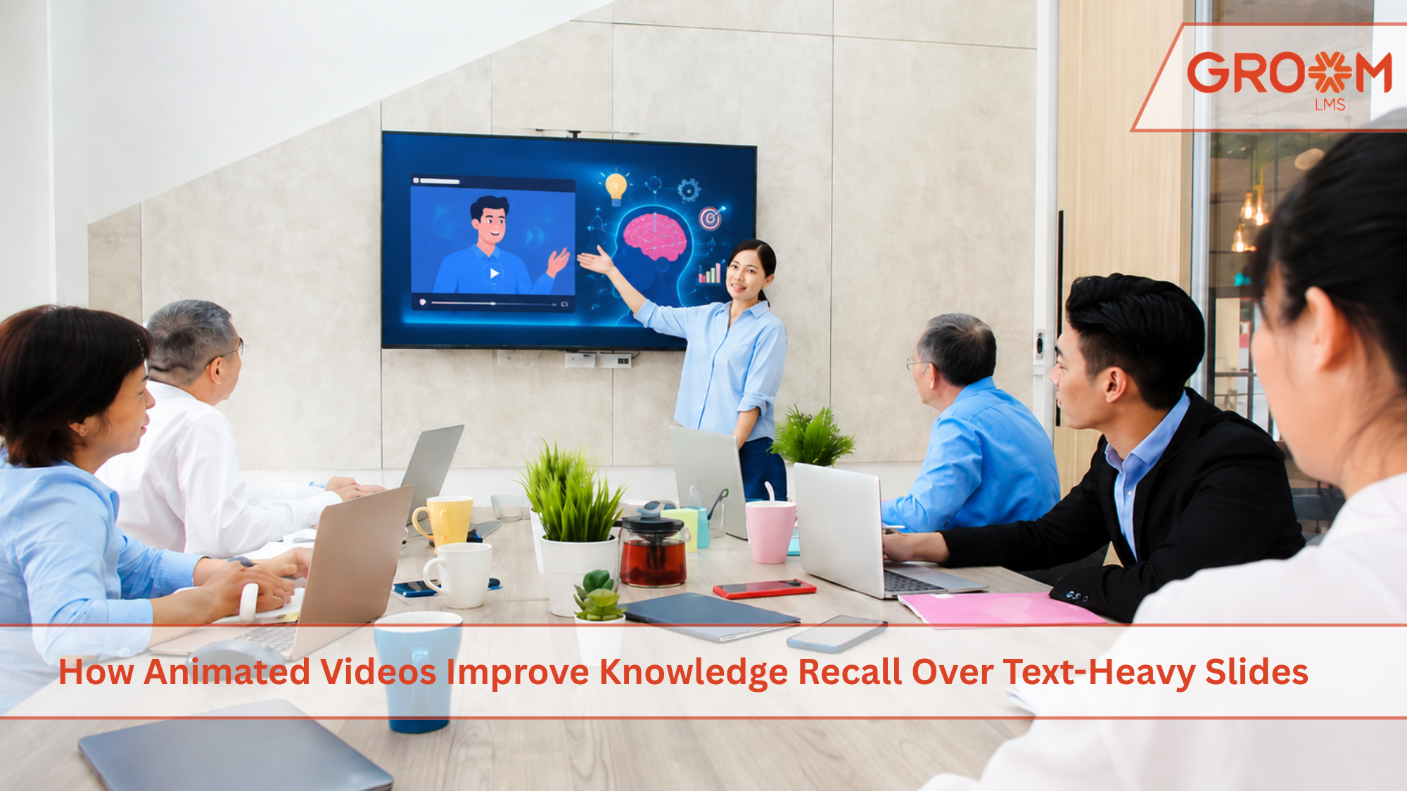 Animated video presentation displayed during a corporate employee training session.