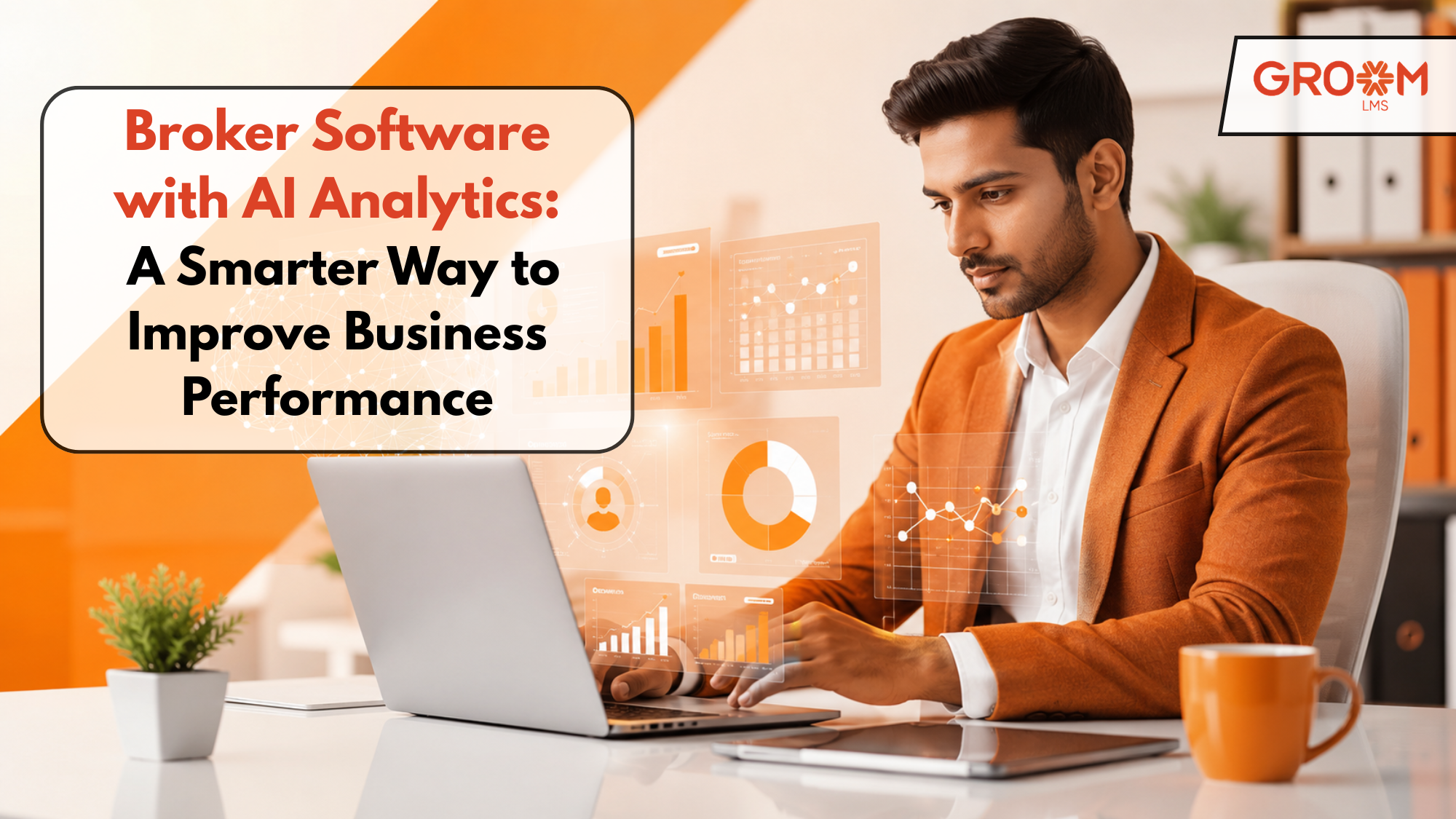Professional using AI analytics dashboard on broker software.