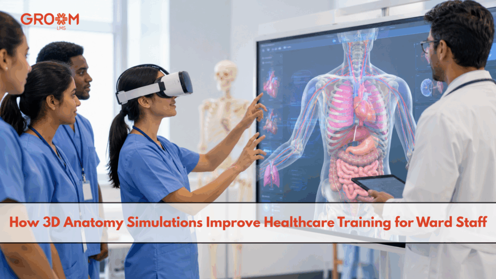 Healthcare professionals using a 3D anatomy simulation for interactive ward staff training.