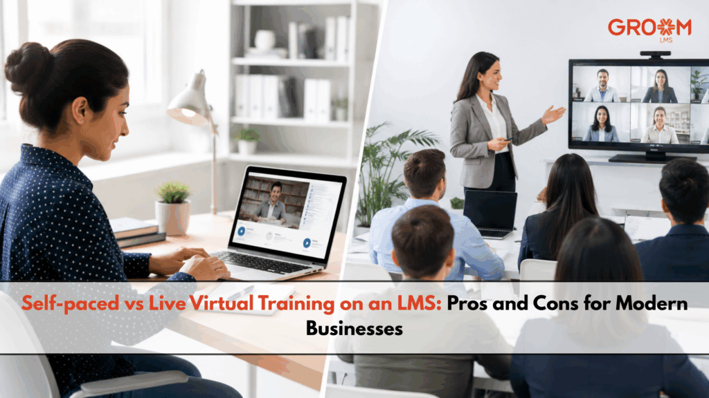 Employees participating in self-paced and live virtual training on an LMS.