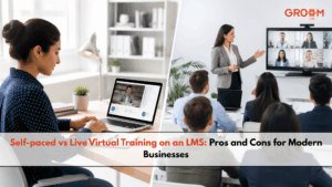 Employees participating in self-paced and live virtual training on an LMS.