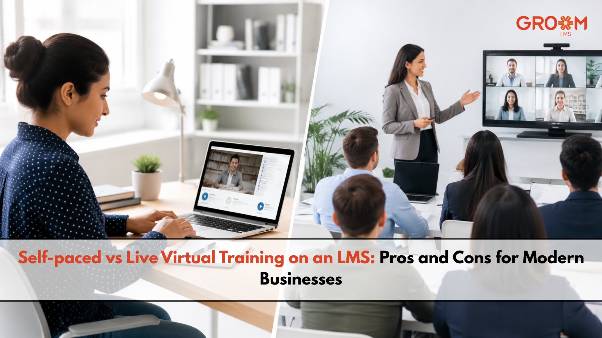 Employees participating in self-paced and live virtual training on an LMS.