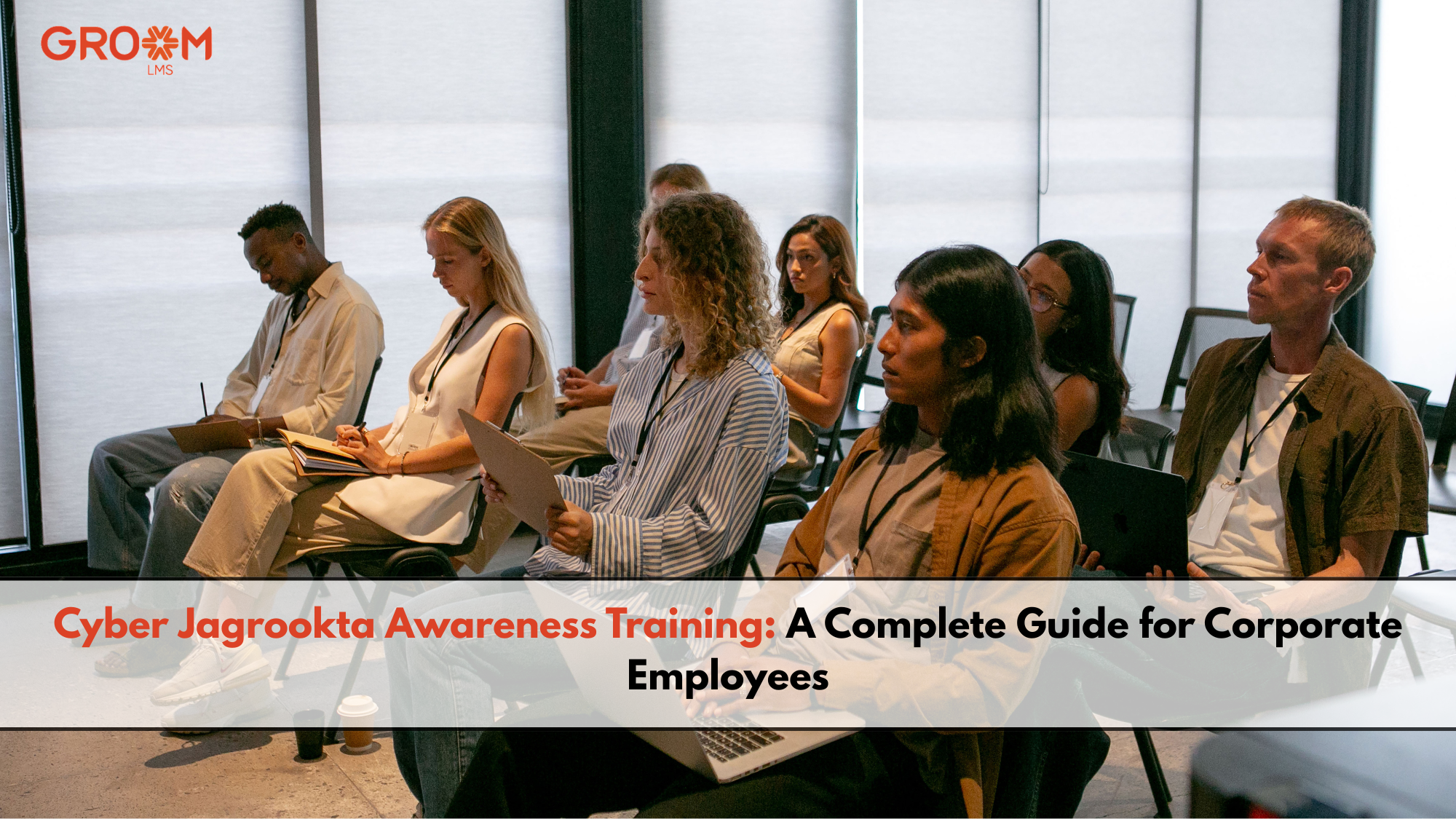Employees attending a corporate Cyber Jagrookta awareness training session in a modern workplace.