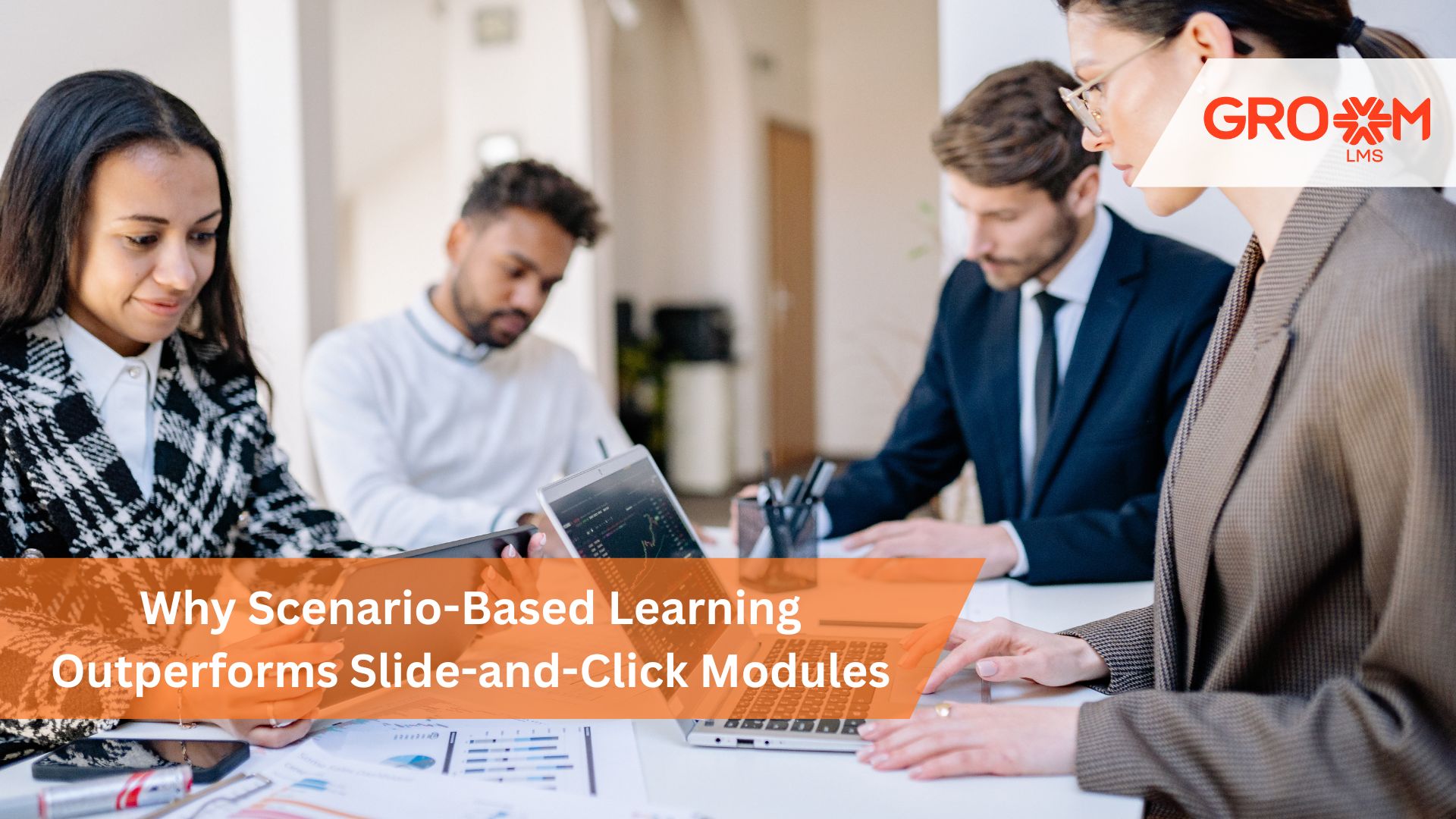 Scenario-based learning module for interactive employee training in GroomLMS
