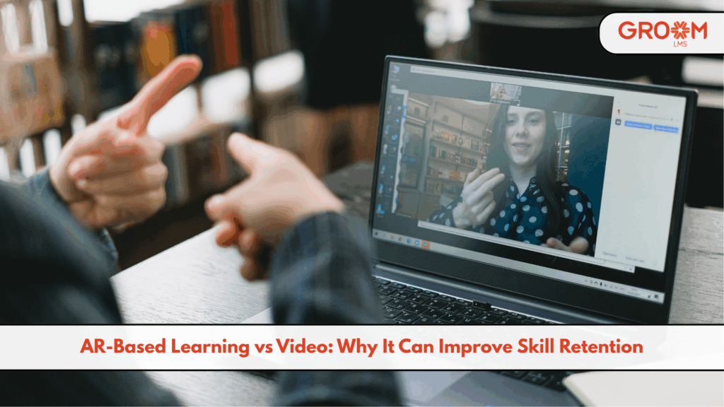 AR-based learning session showing interactive digital training on a laptop