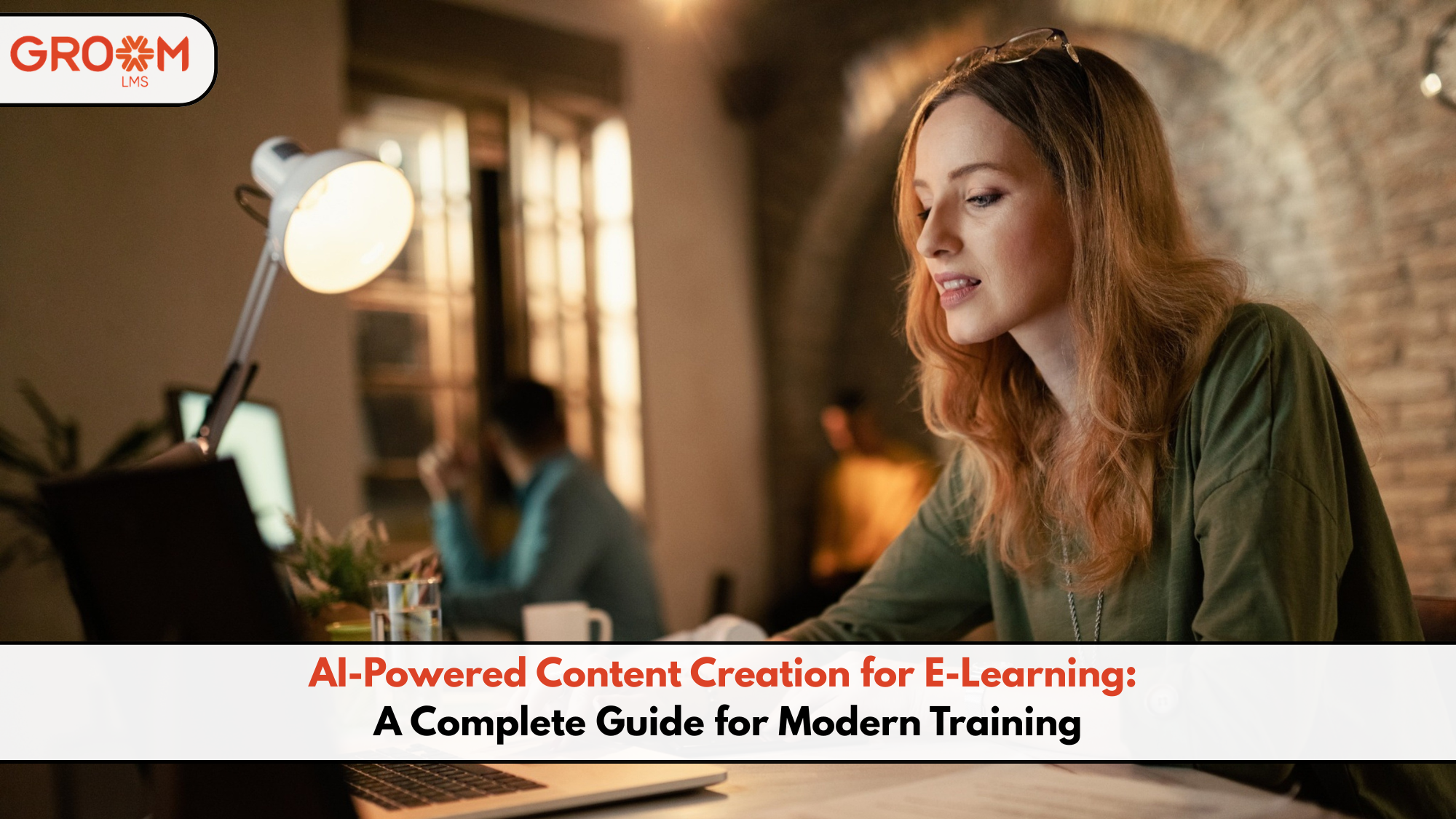 Professional creating AI-powered e-learning content on a laptop.
