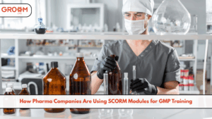 Pharma professional handling bottles for GMP training