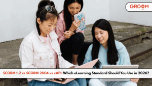 Learners using digital devices for eLearning and SCORM training