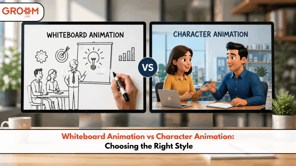 Whiteboard and character animation for e-learning
