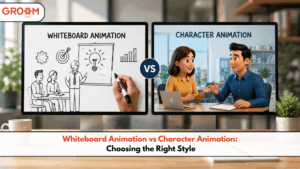 Whiteboard and character animation for e-learning