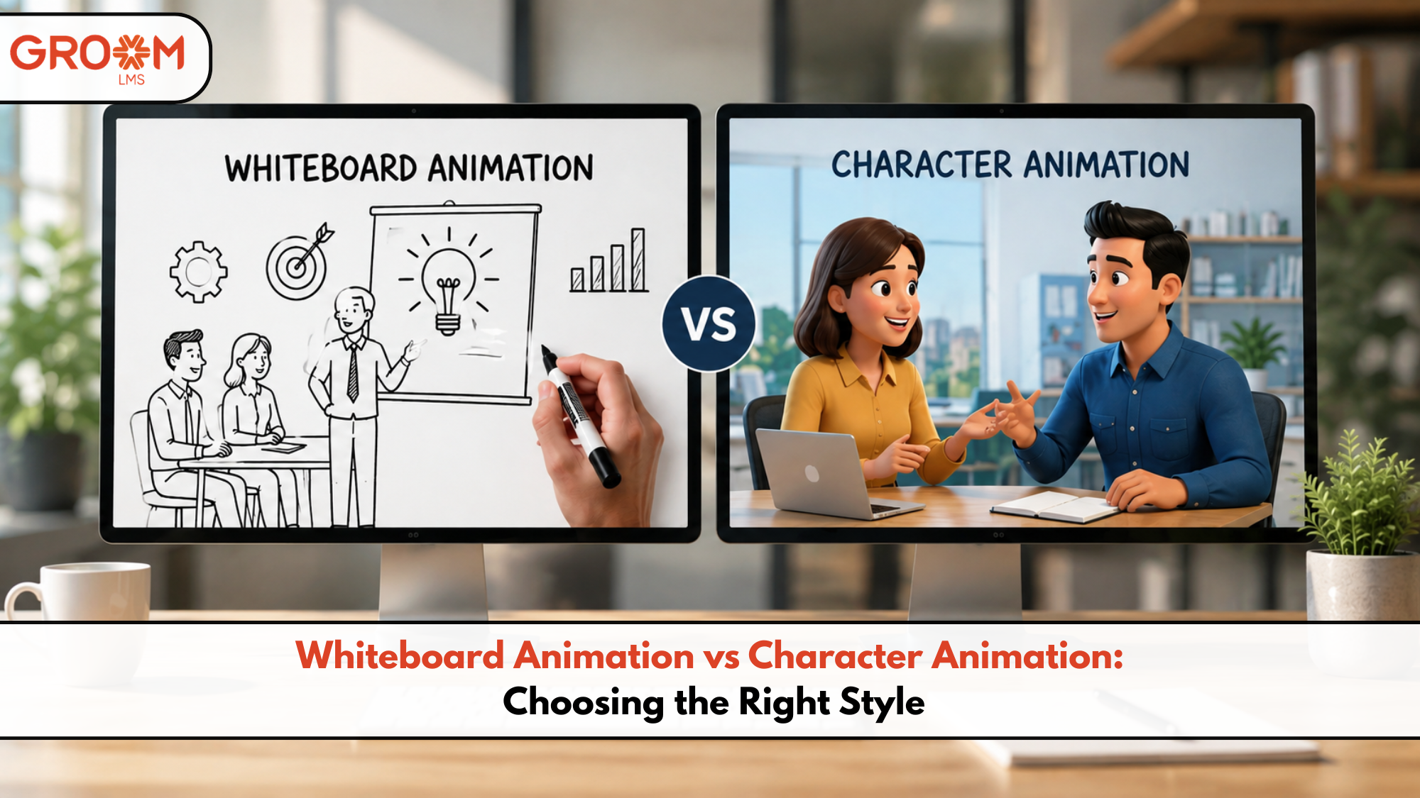 Whiteboard and character animation for e-learning