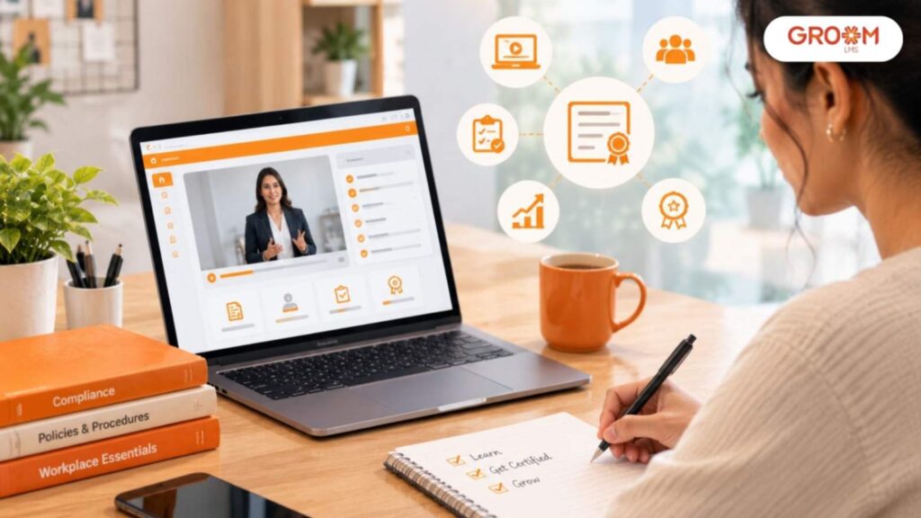 Employee completing an online BC/BF certification course.