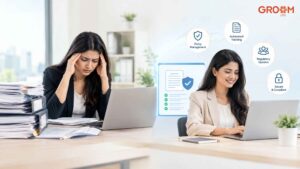 Employee using a digital compliance LMS dashboard